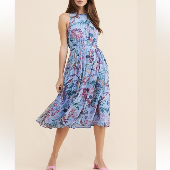 Anthropologie Dresses & Skirts - ANTHROPOLOGIE Hermia Midi Dress Blue‎ Floral size 2